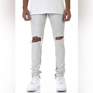 KDNK Men’s Skinny Fit Ankle Zip Distressed Jeans